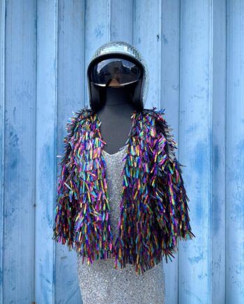 PRIDE Kimono Jacket in Rainbow holographic long drop sequins- Hip length-Size Medium